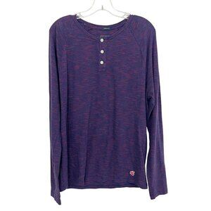 Vintage Abercrombie & Fitch Muscle Navy & Red Long Sleeve Henley Shirt Y2K MEDIU
